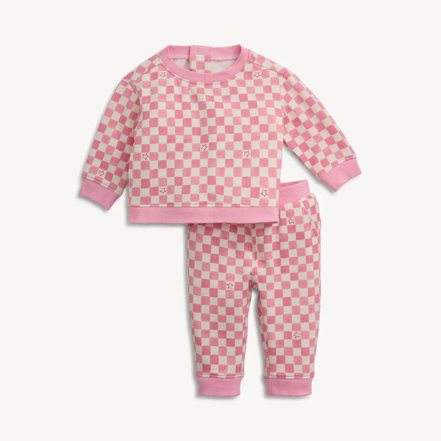 Pink Checkerboard Brushed Fleece Magnetic Sweatsuit