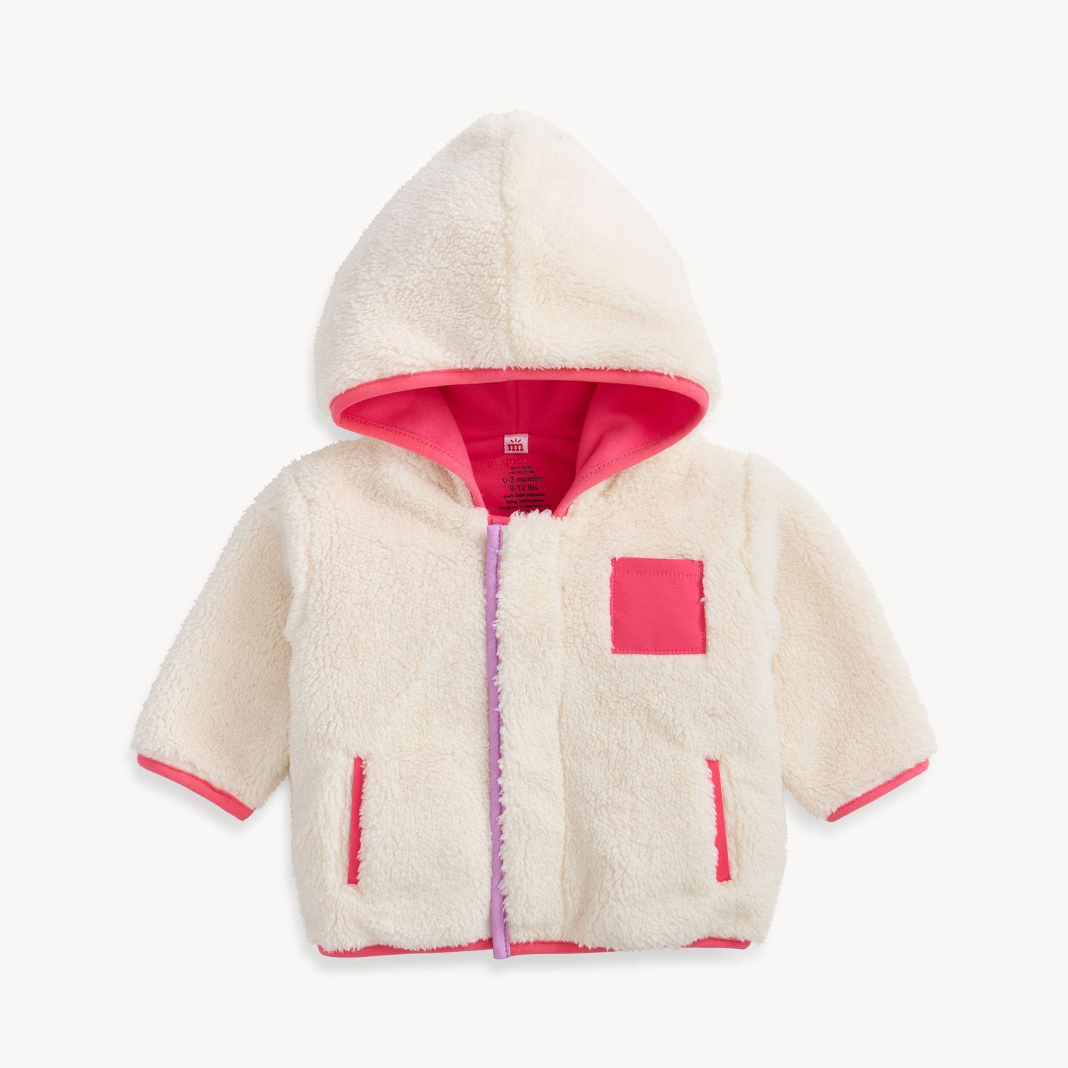 Gentle Cream Sherpa Magnetic Girl Jacket w/ Stripe Rib