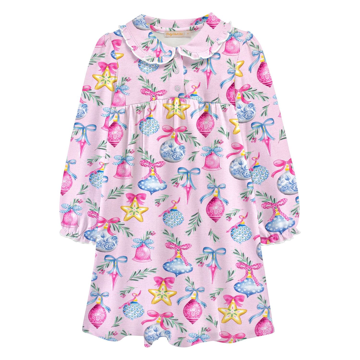 Bright Holiday Printed Dress w/ Round Collar