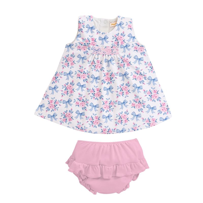 Blue Floral Bows Smocked Dress w/ Bloomers