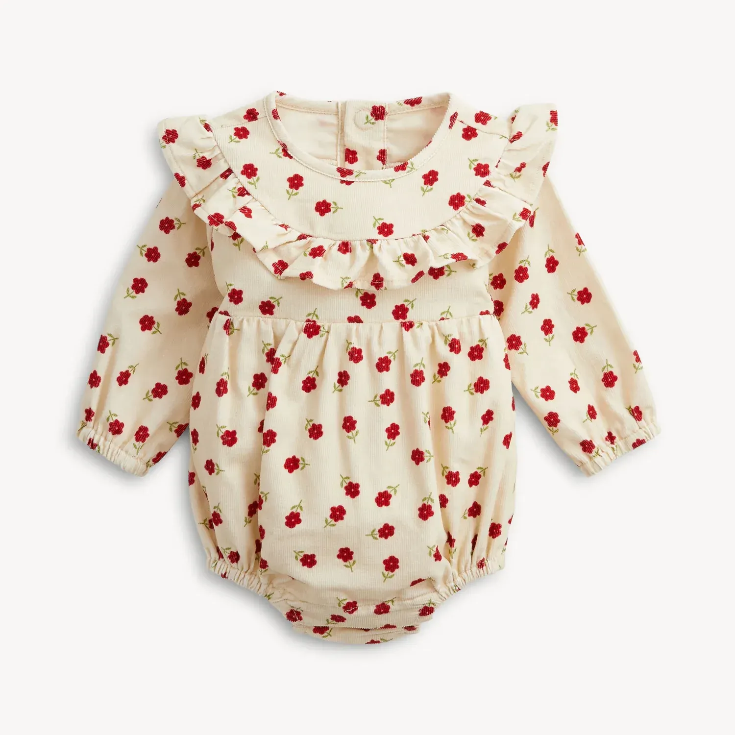 Floral Corduroy Magnetic Ruffle Romper