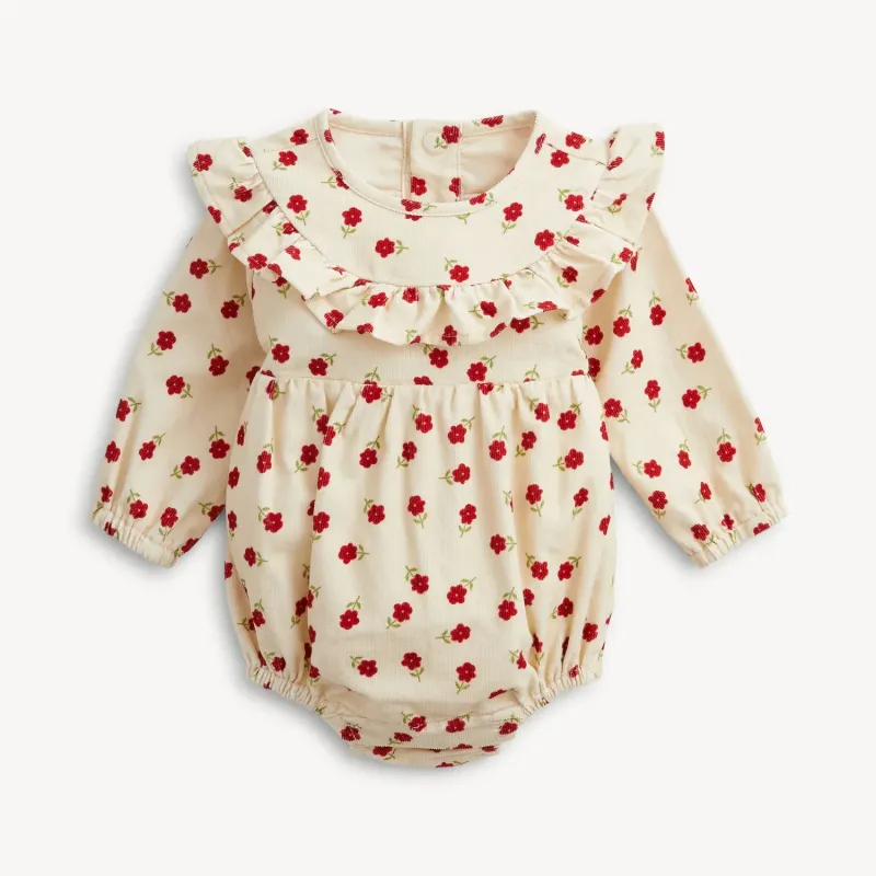 Floral Corduroy Magnetic Ruffle Romper Floral Corduroy Magnetic Ruffle Romper