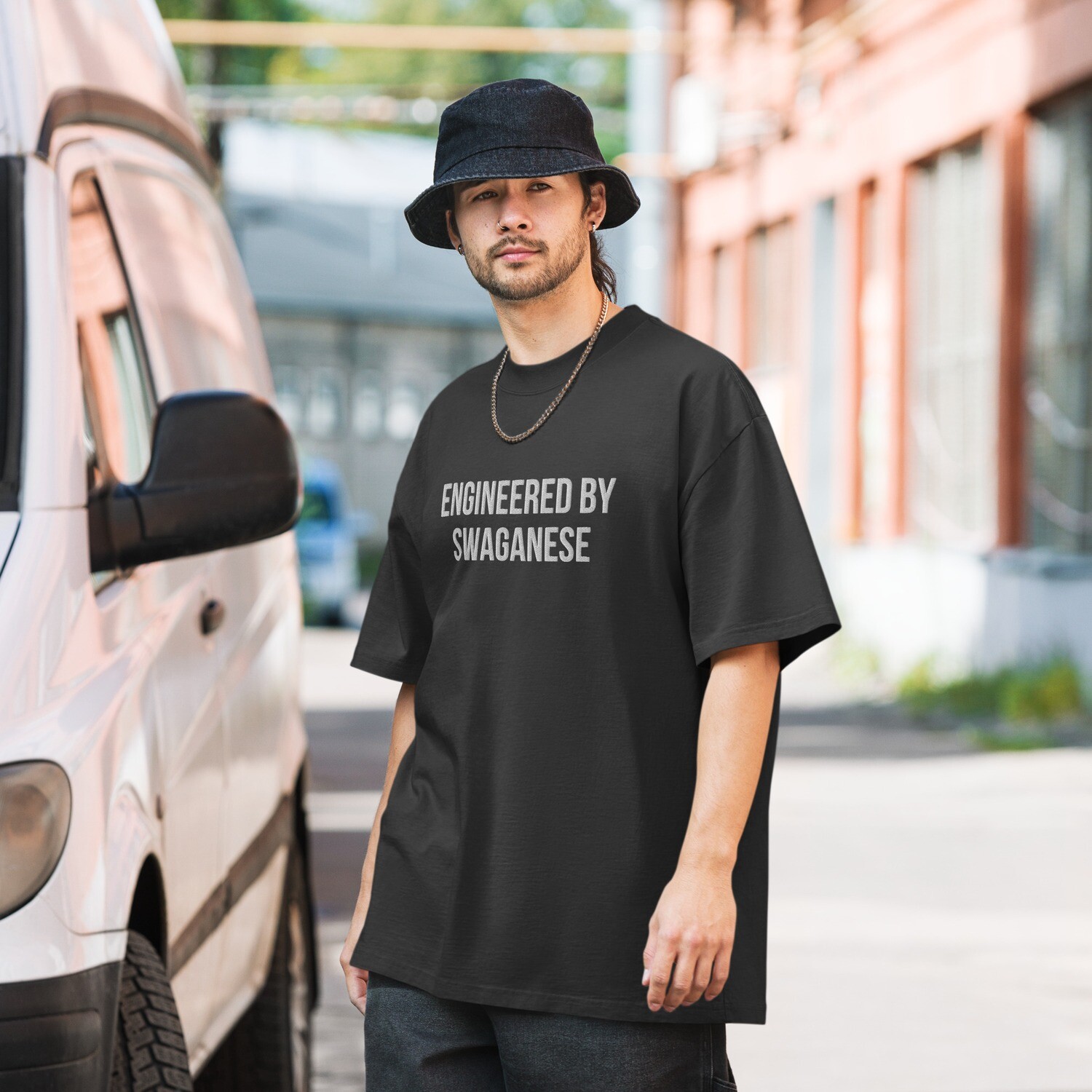 "Engineered By Swaganese" Oversized faded t-shirt 2