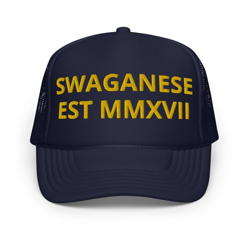 Swaganese Est MMXVII Foam trucker hat (Navy Blue w/Yellow Text)