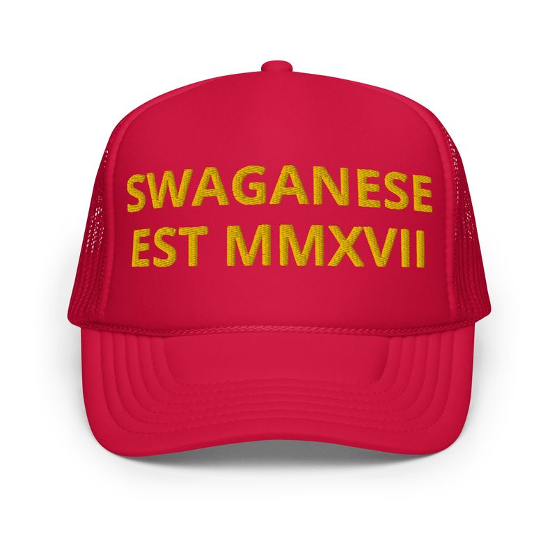 Swaganese Est MMXVII Foam trucker hat (Red w/Yellow Text)