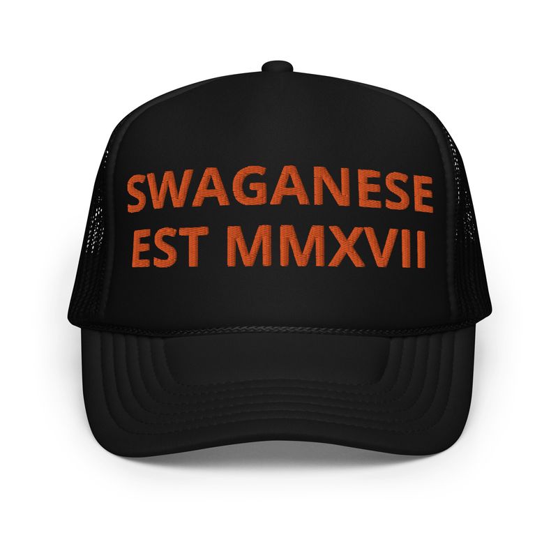 Swaganese Est MMXVII Foam trucker hat (Blk w/Orange Text)

