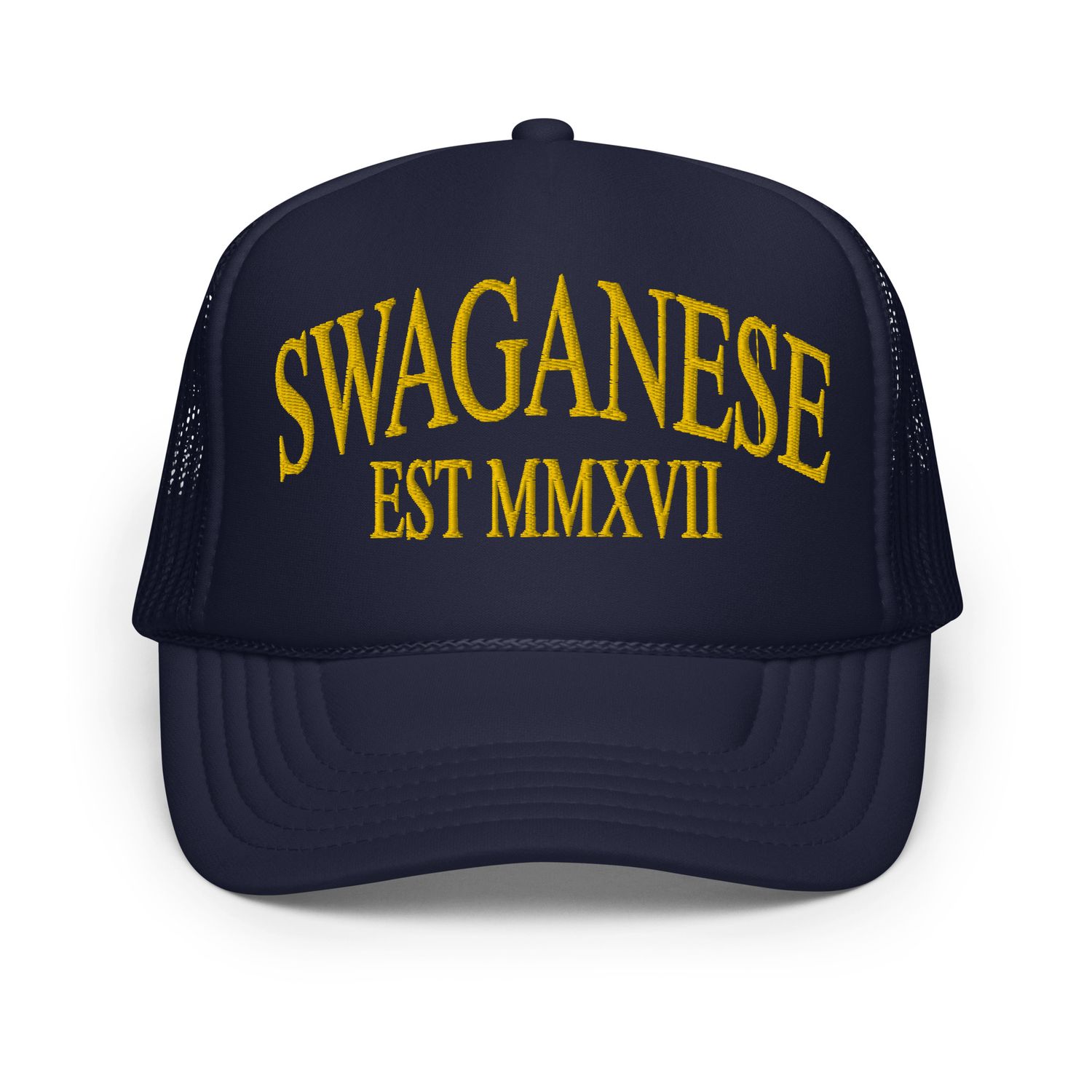 Swaganese Est MMXVII Foam trucker hat (Navy Blue and Yellow) 2)