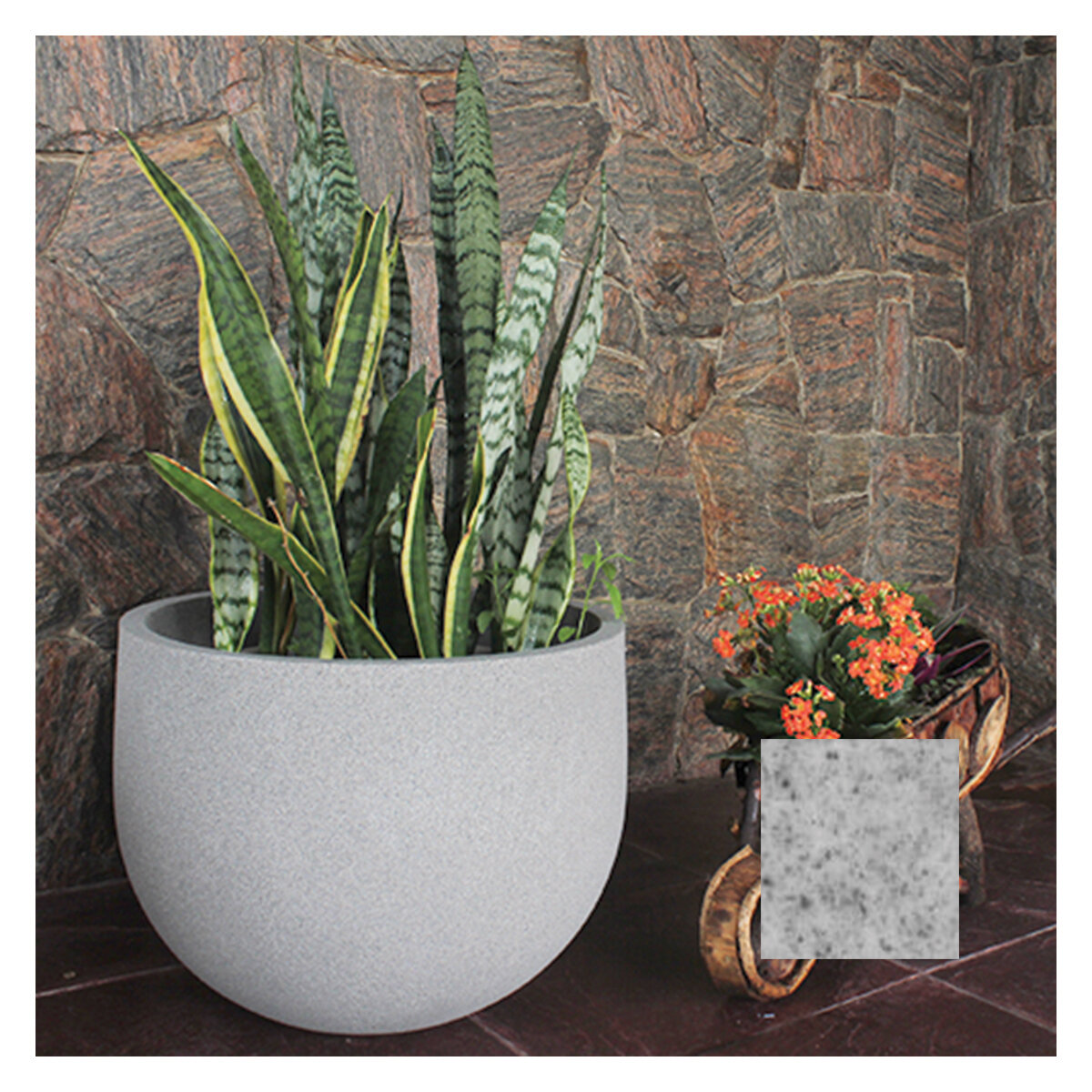 Rustic Round Planter w/ stand 33cm x 50cm Granite