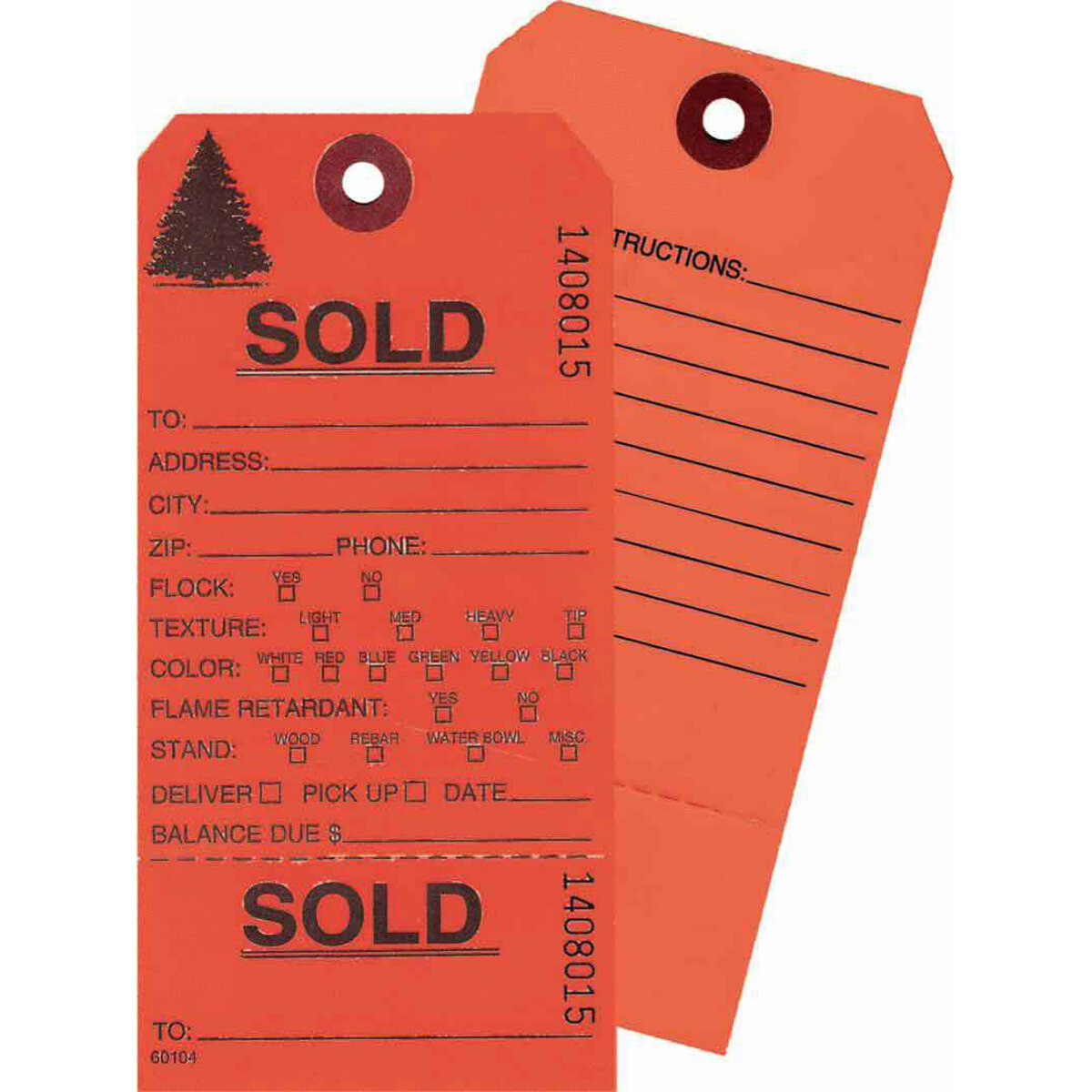 Tree Tag 2-Part Sold #7 Day-Glo Red 100Pk