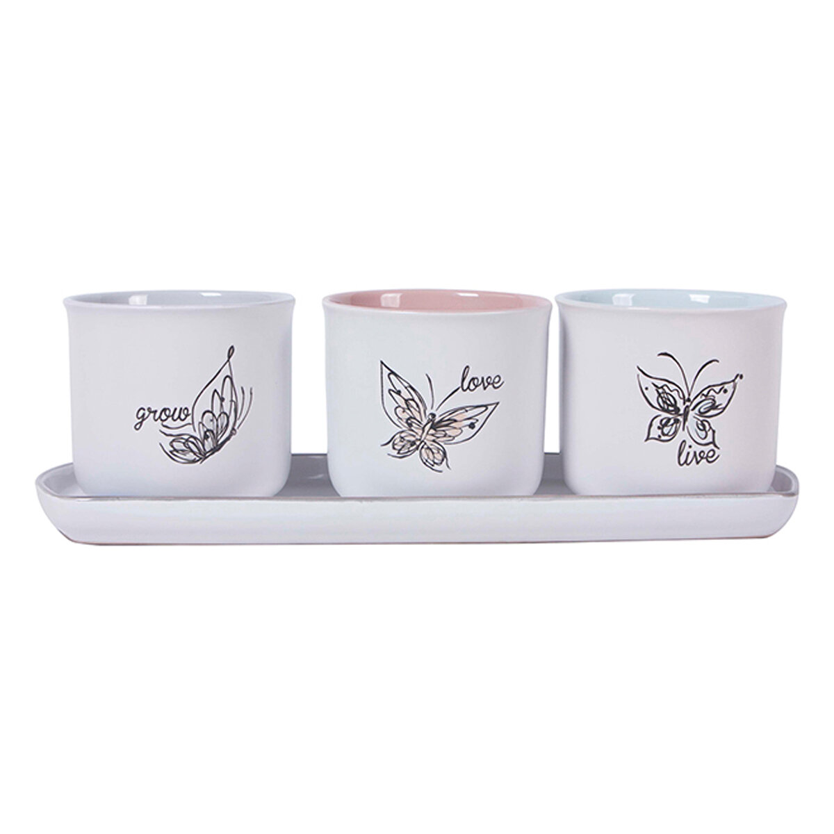 Landry Butterfly Set of 4" Planters w/ Tray