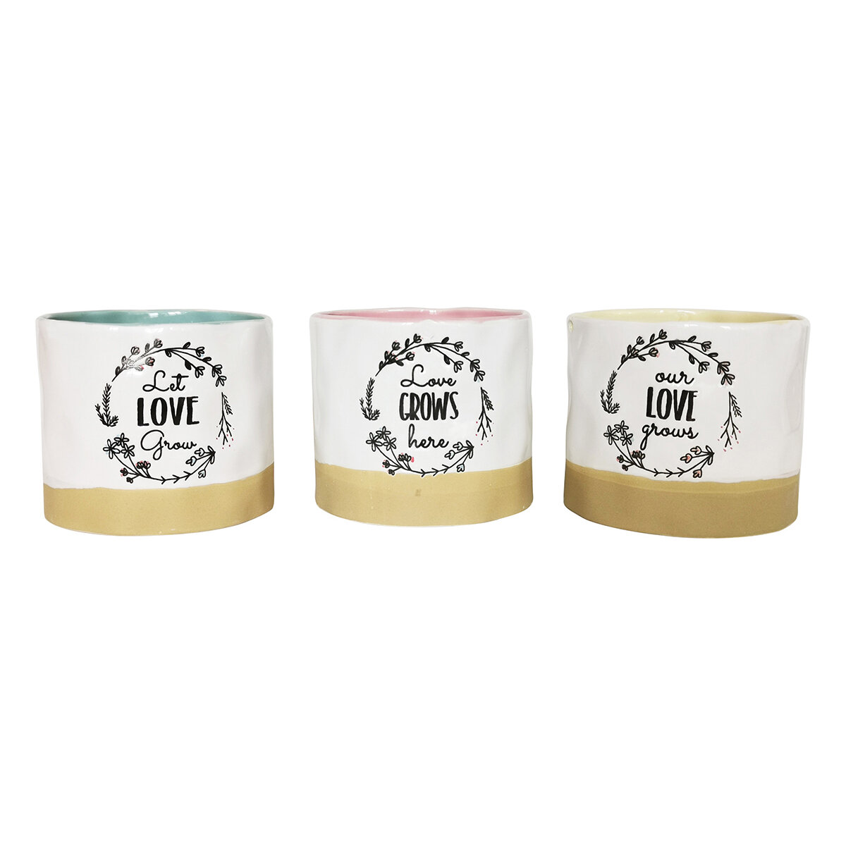 Love Grows Here Planters 5'', 3 Asst Colours