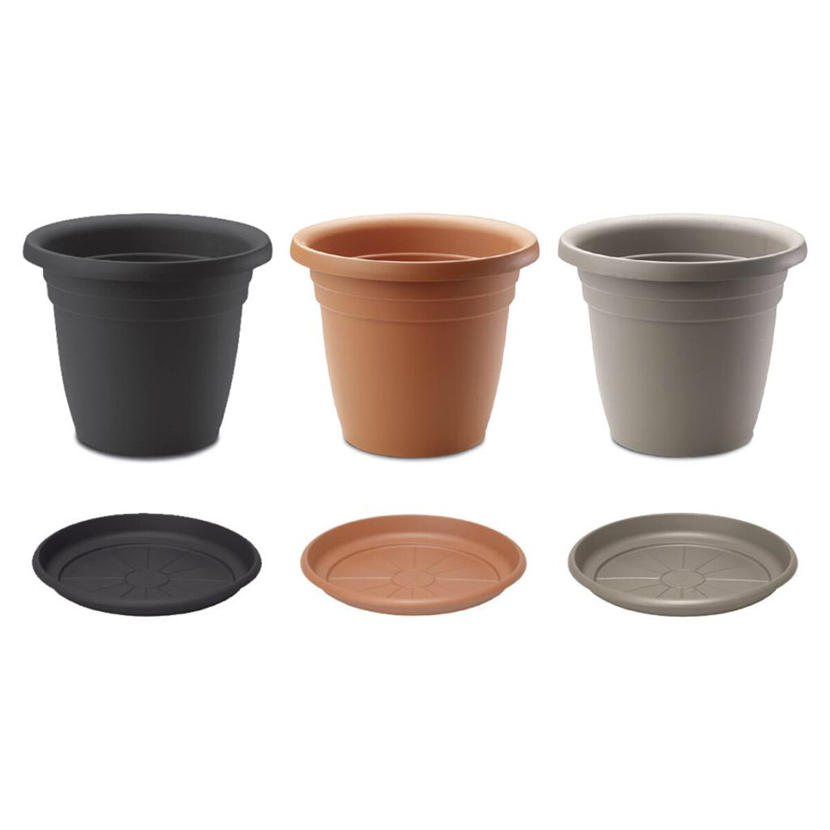 Emma Round Planters & Saucers Blk, Tc, Cap REFILL