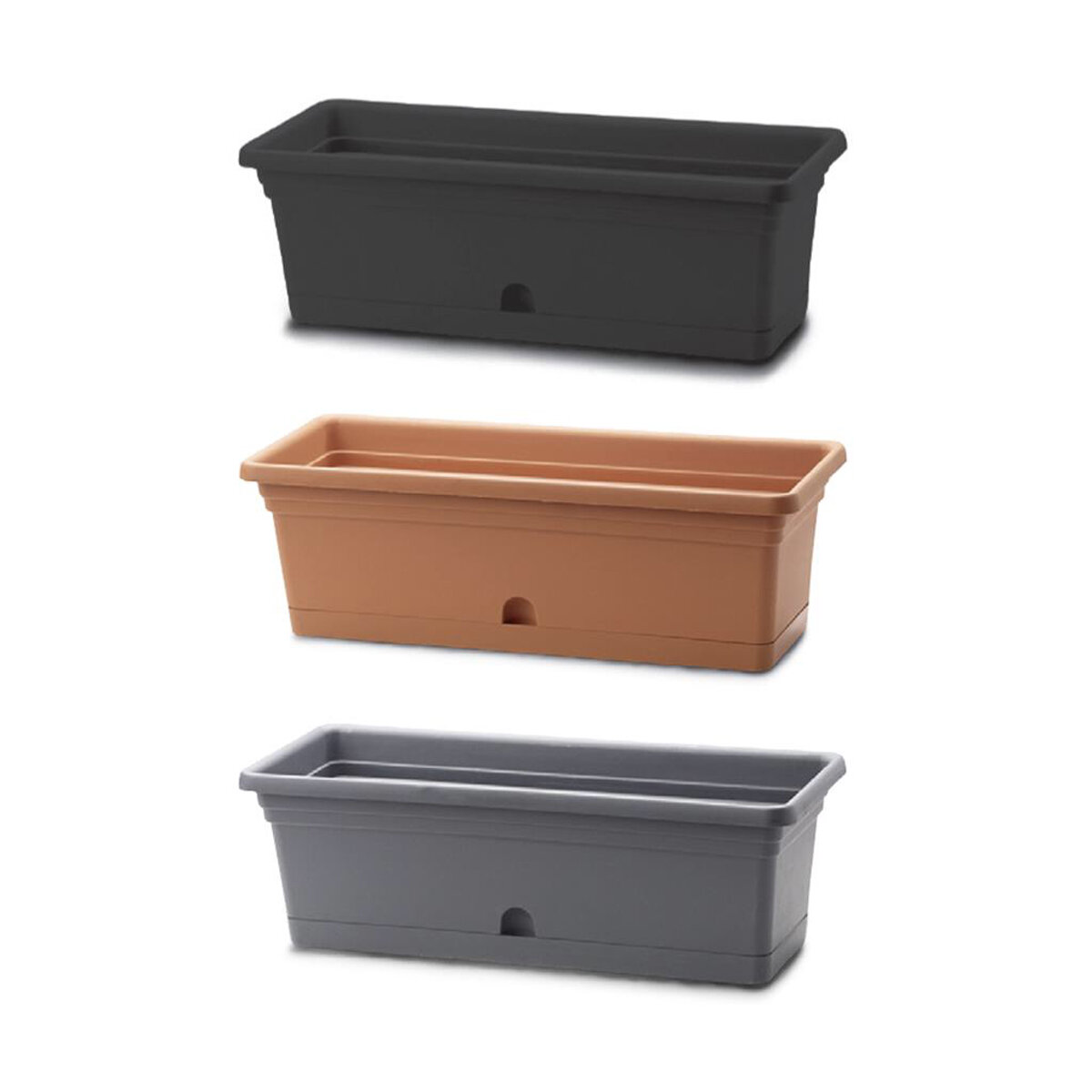 Emma Rect. Planters & Saucers Blk, Tc, Char REFILL