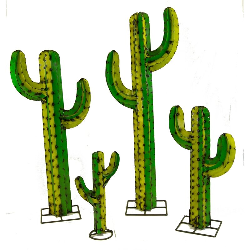 Saguaro Cactus Set Of 4 Yellow W/Green Saguaro Cactus Set Of 4 Yellow W/Green