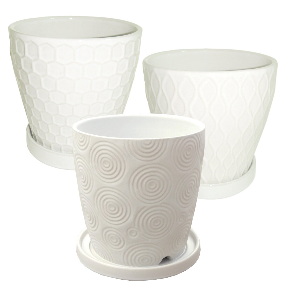 Matt White Planter 6" Asst. Set/2 w/Saucer