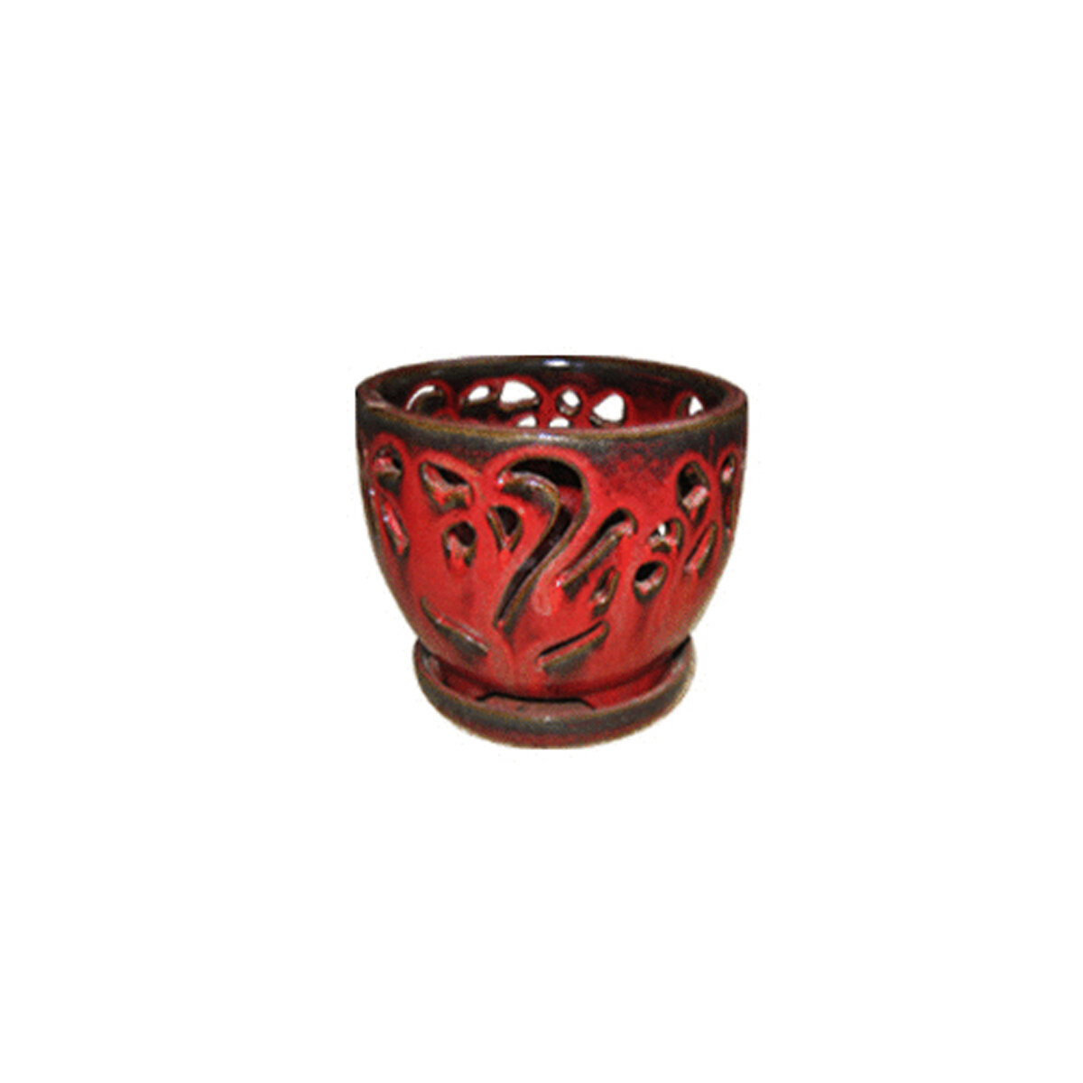 5 & 7" Nested Orchid Pot W/Att. Saucer S/2 Red