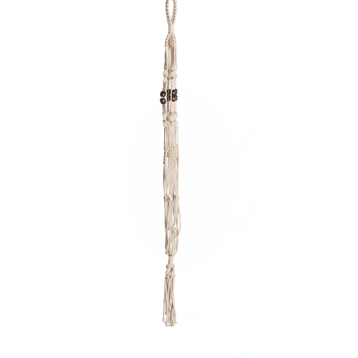 42" Brown Beaded Cotton Woven Plant Hanger