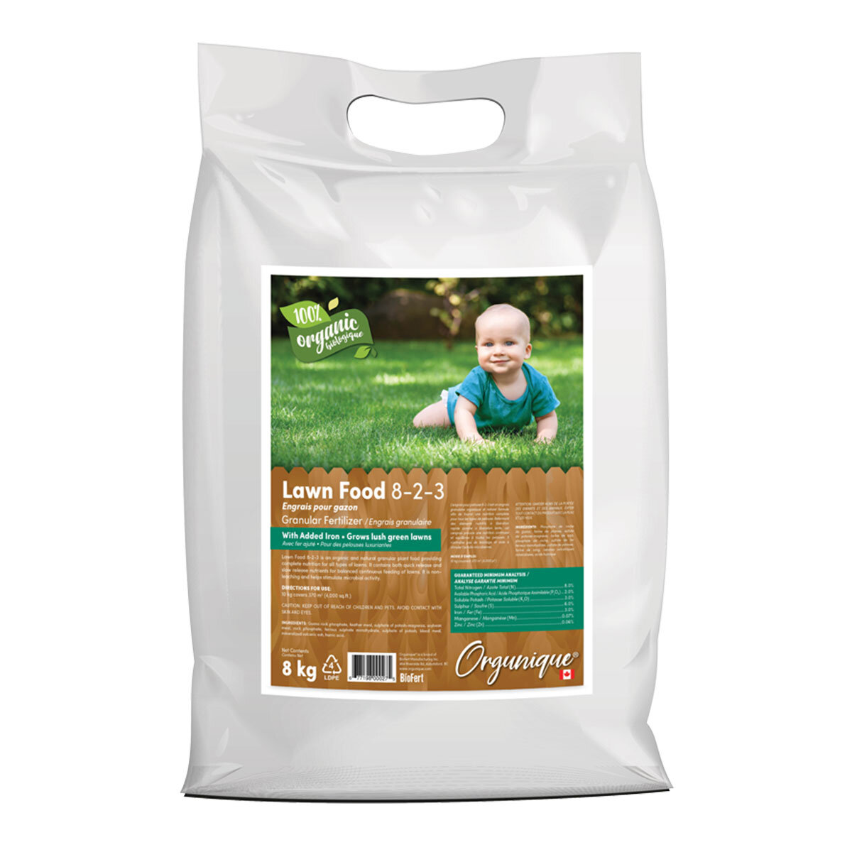 Orgunique Lawn Food  8-2-3+3Fe  8Kg