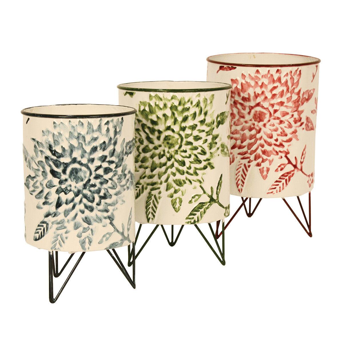 Stamped Floral Planters Set of 3