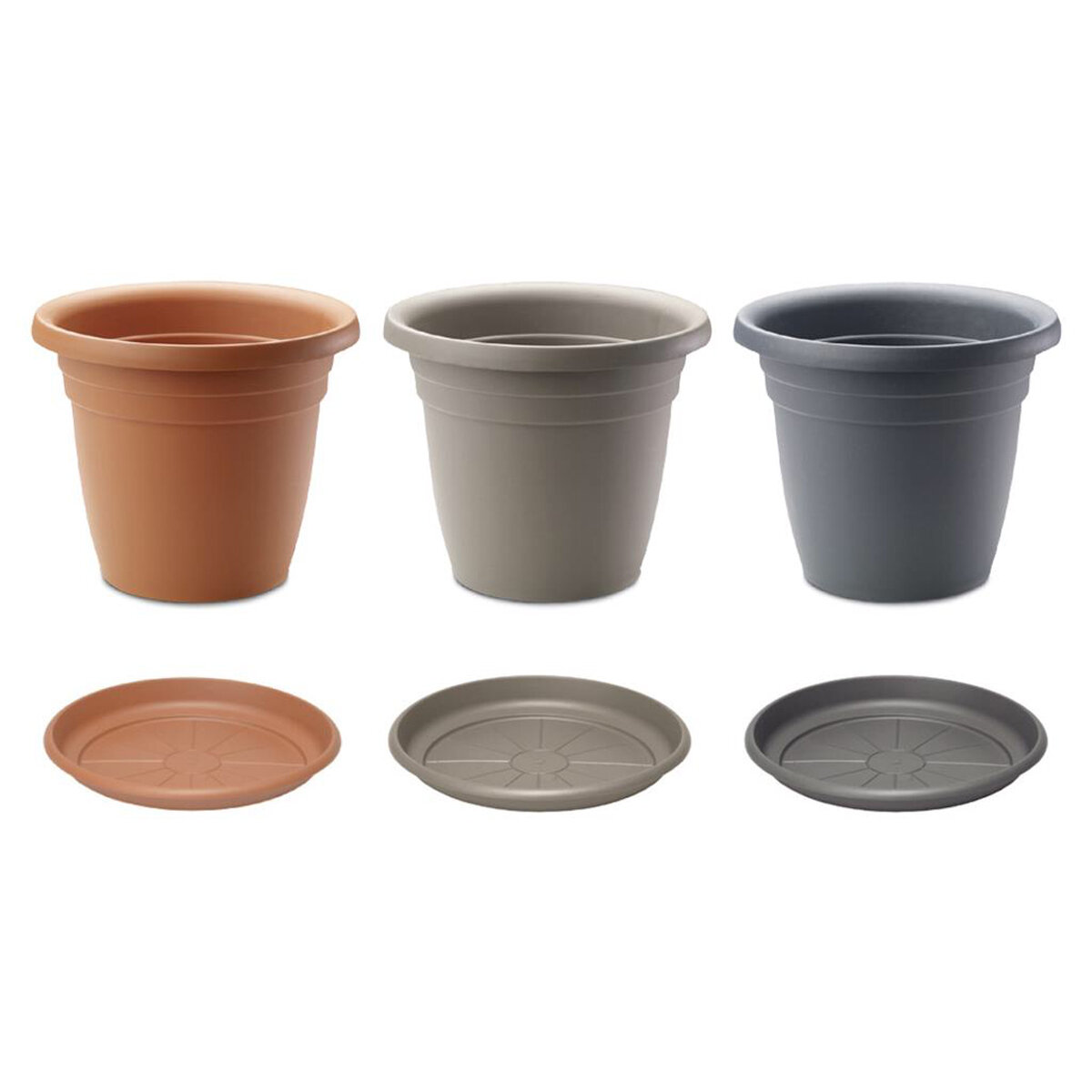 Emma Round Planters & Saucers Blk, Tc, Char REFILL