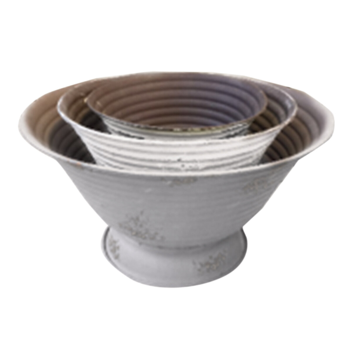 Bowl W/Base Distressed Wht S/3