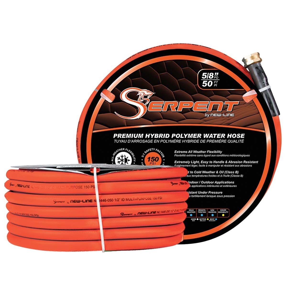 Orange Serpent Garden Hose 5/8"x75' 150 Psi