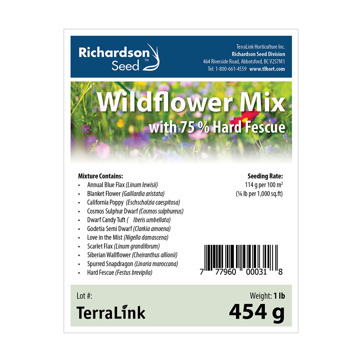 Wildflower W/Hard Fescue Seed & Innoculant  1lb