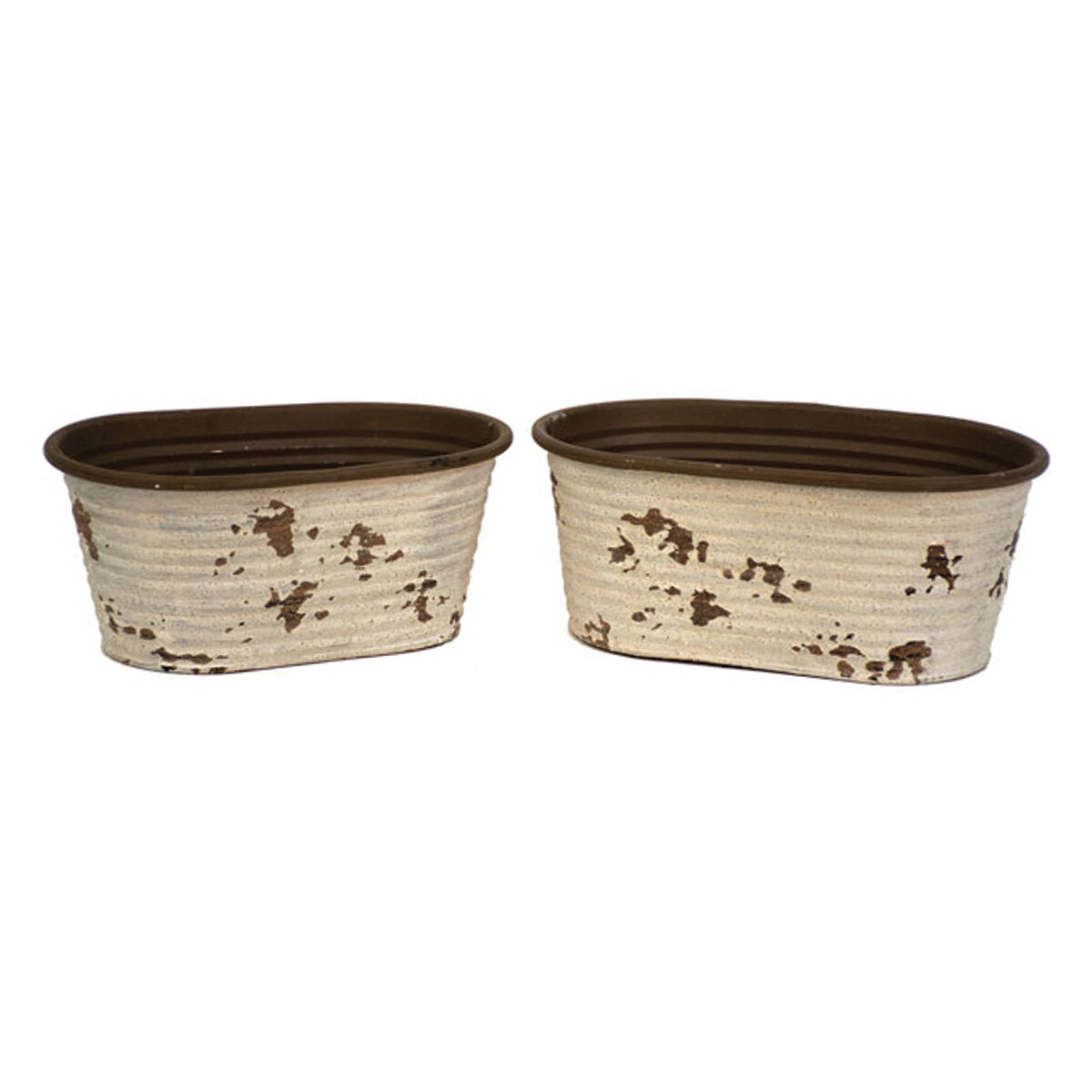 Tub Oval Distressed White S/2