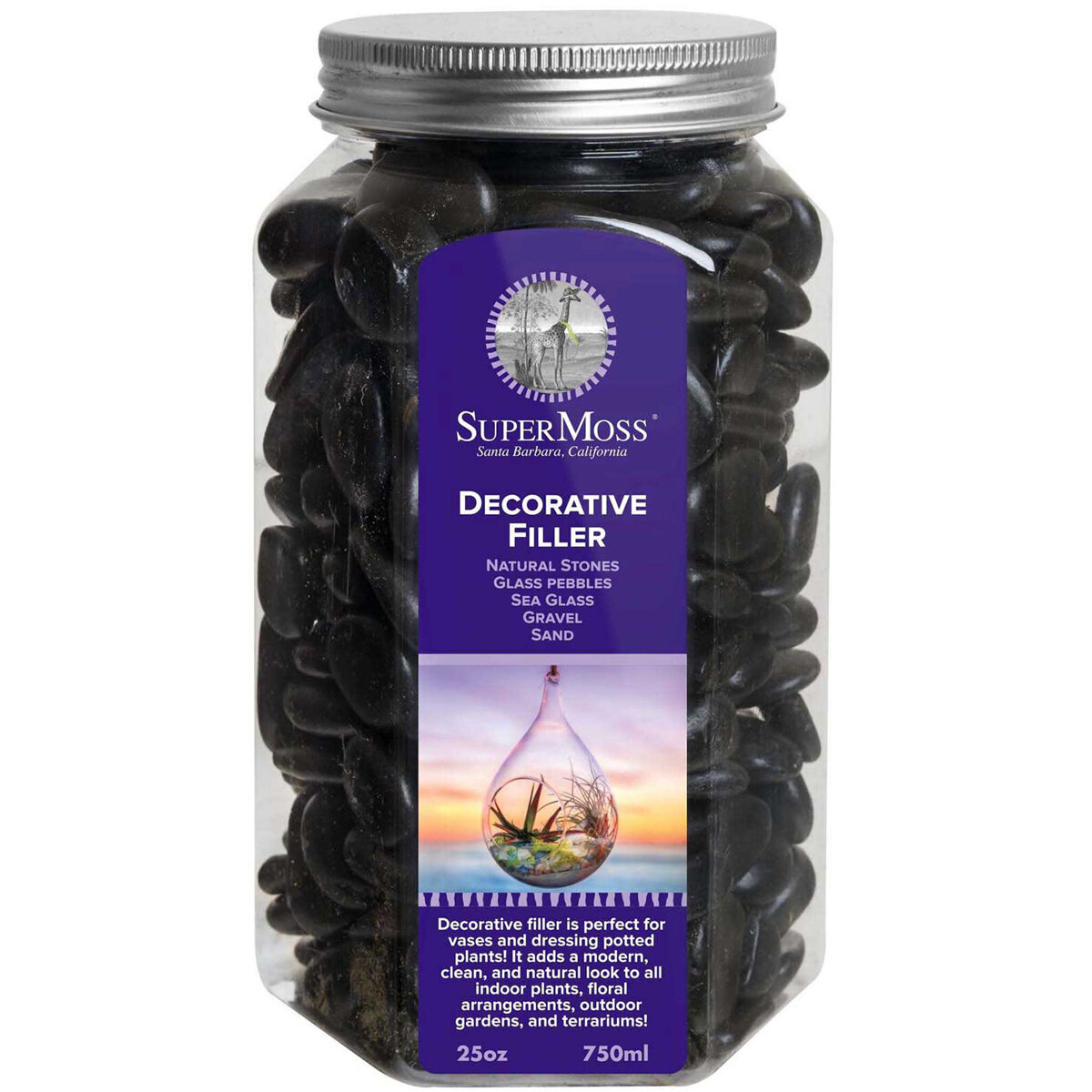 Decorative Stones Black 0.5-1in 25oz Jar