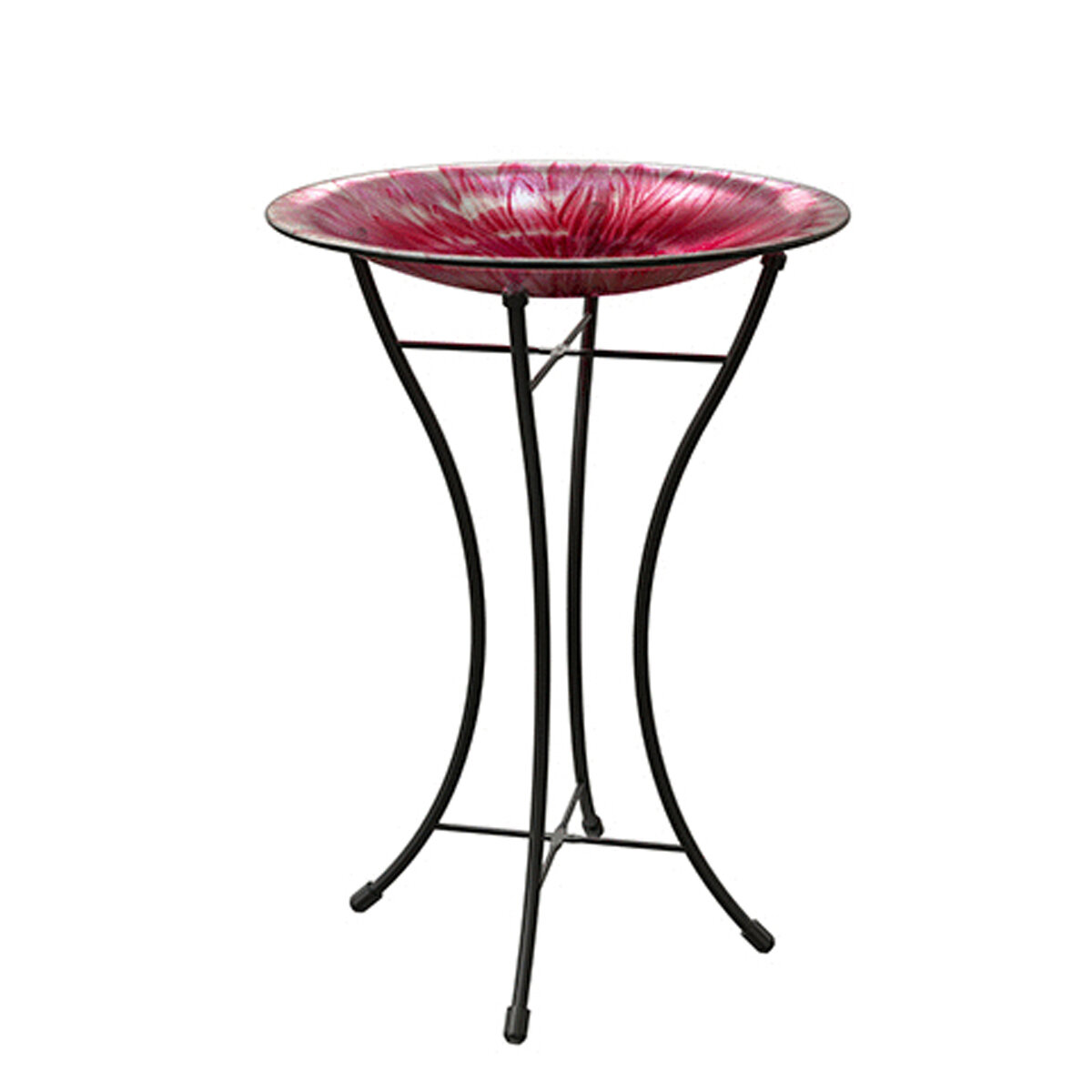 Pink Mum Glass Bird Bath 14" W/ Stand