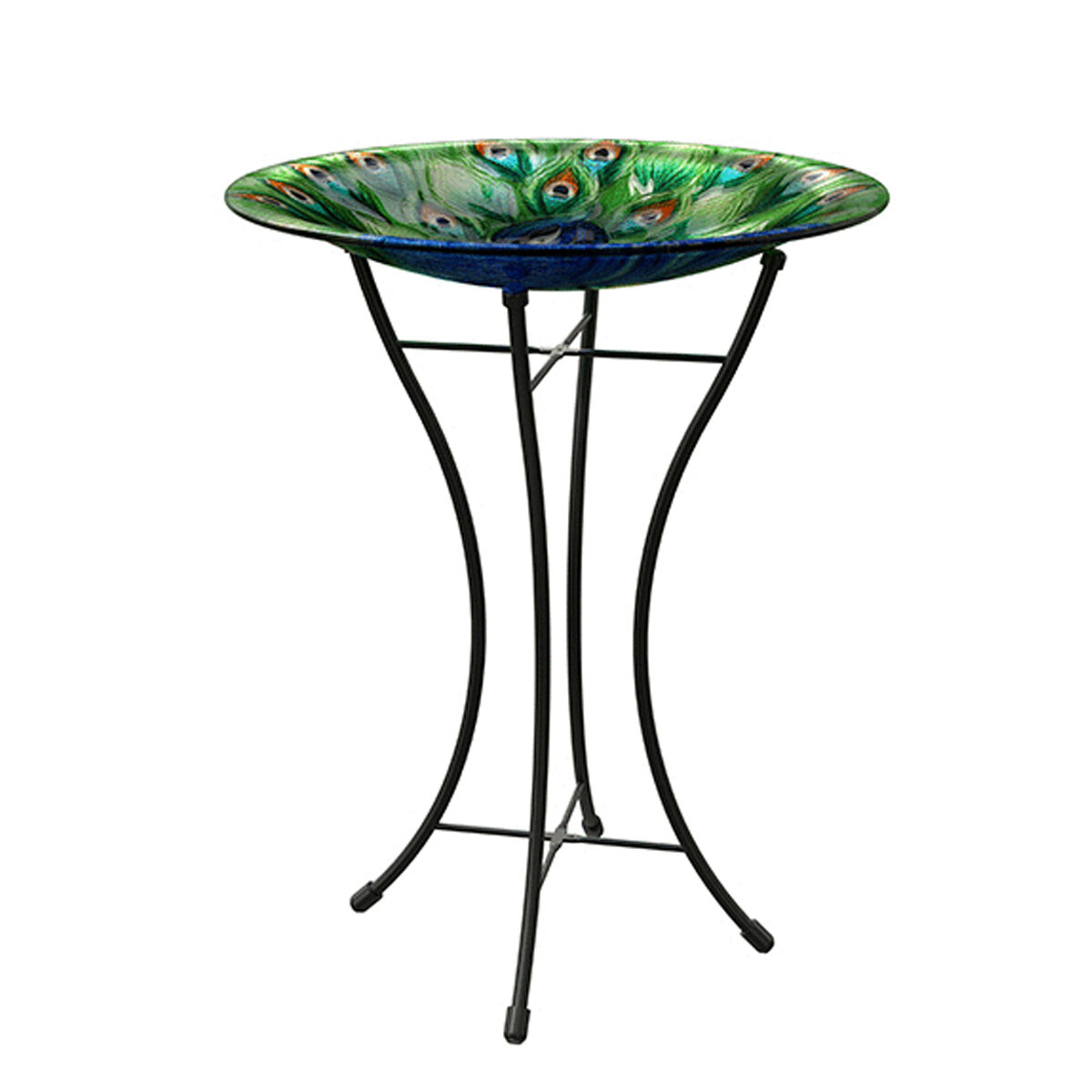 Peacock Glass Bird Bath 16"  W/Stand