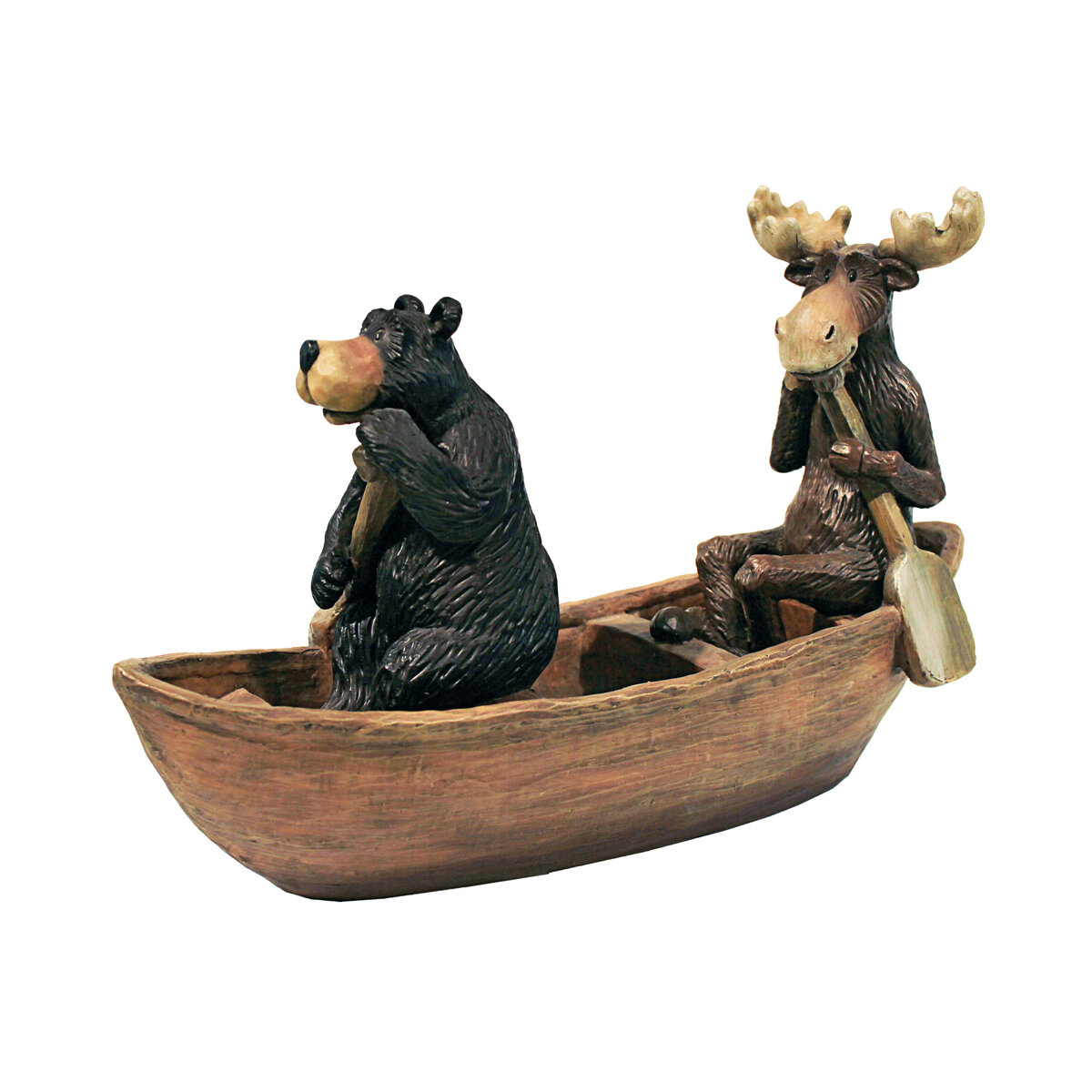 Dt Moose & Black Bear In A Boat Statue