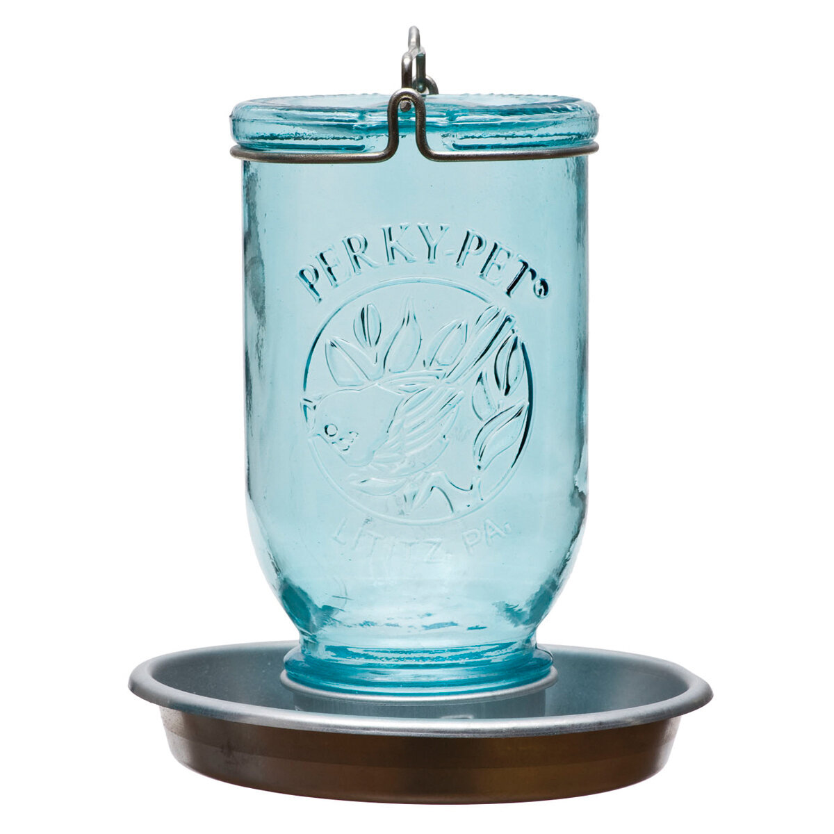 Mason Jar Bird Waterer 32Oz Blue Tint Glass Bottle