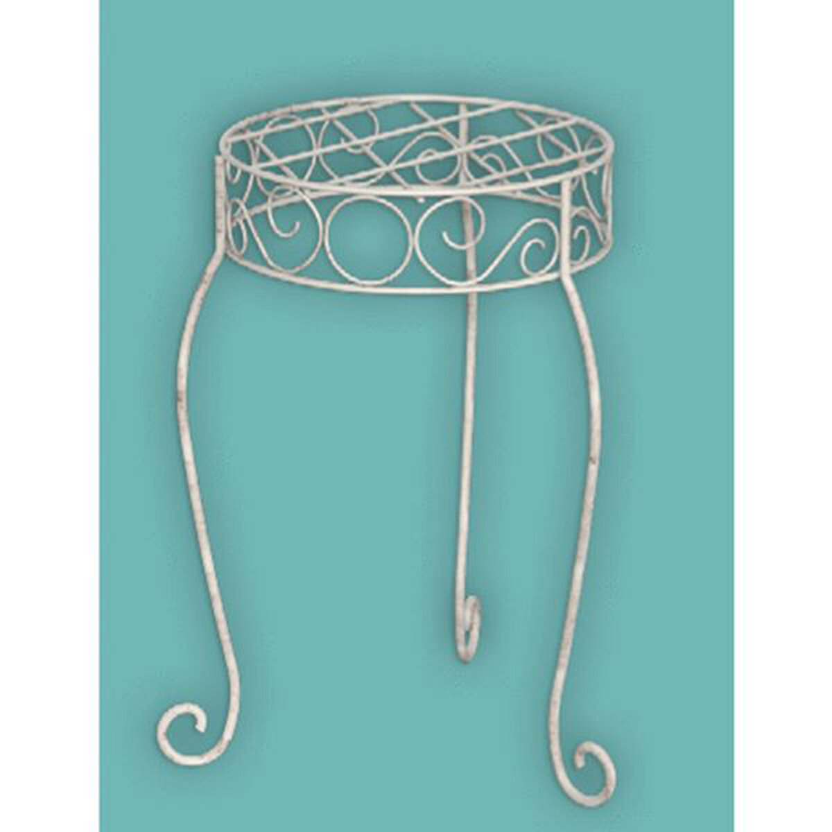 French Country 16" H Plant Stand, Distressed White