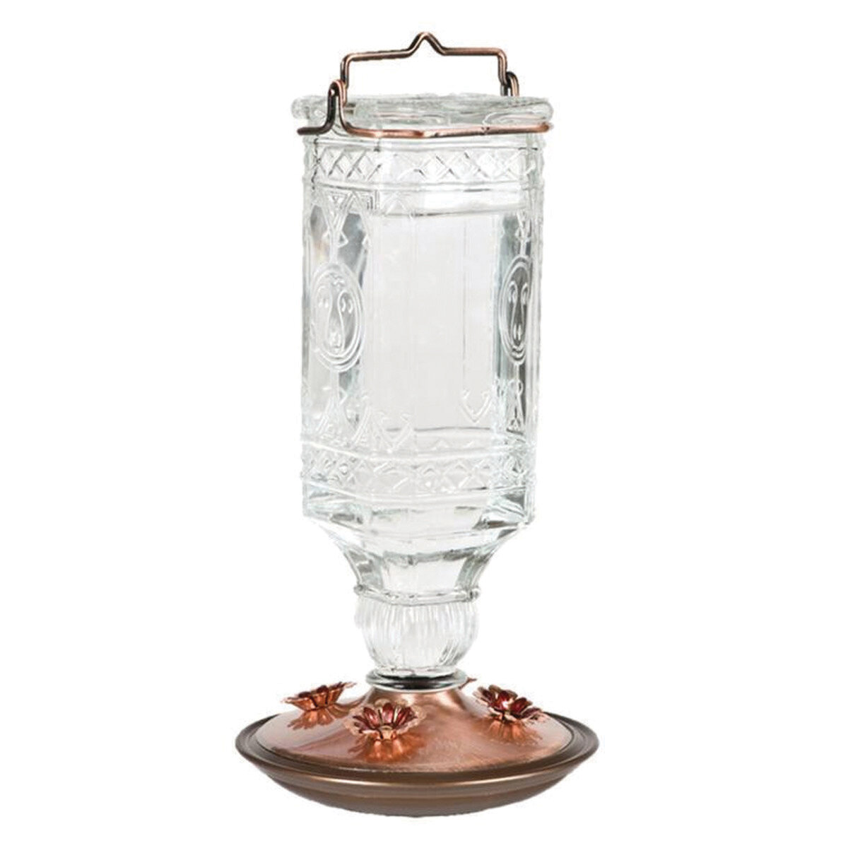 Antique Clear Sq Bottle Hummingbird Feeder 24 oz