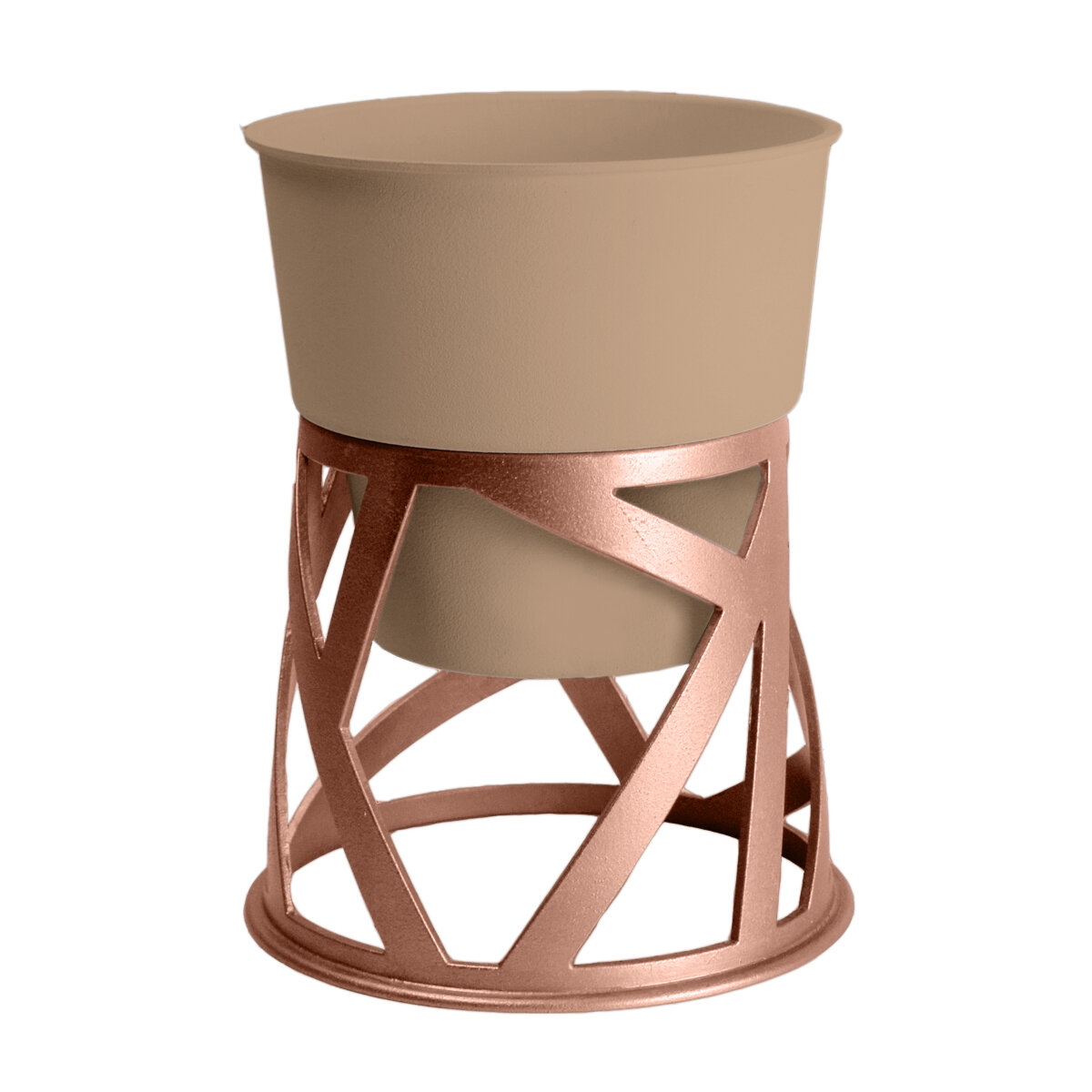 4" Curio Planter Artisan Taupe w/ Copper Stand