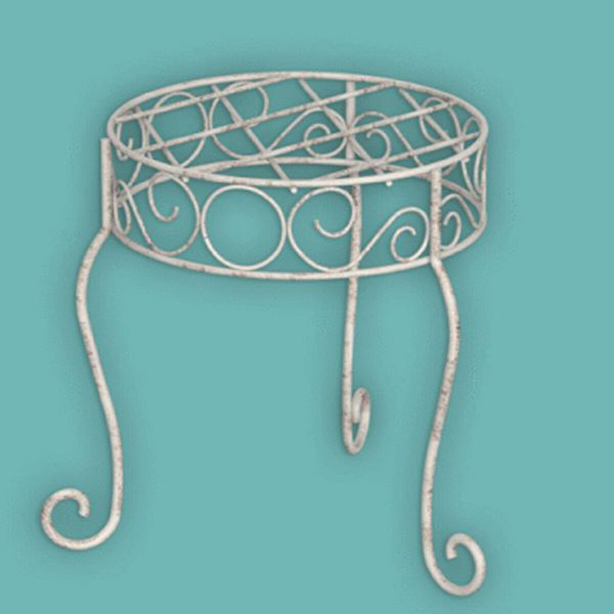 French Country 11.5" H Plant Stand Distressed Wht