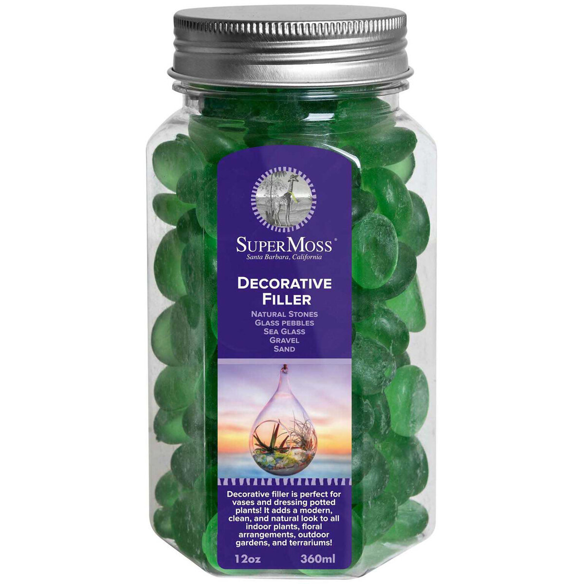 Soft Glass Pebbles Emerald Green 12oz Jar