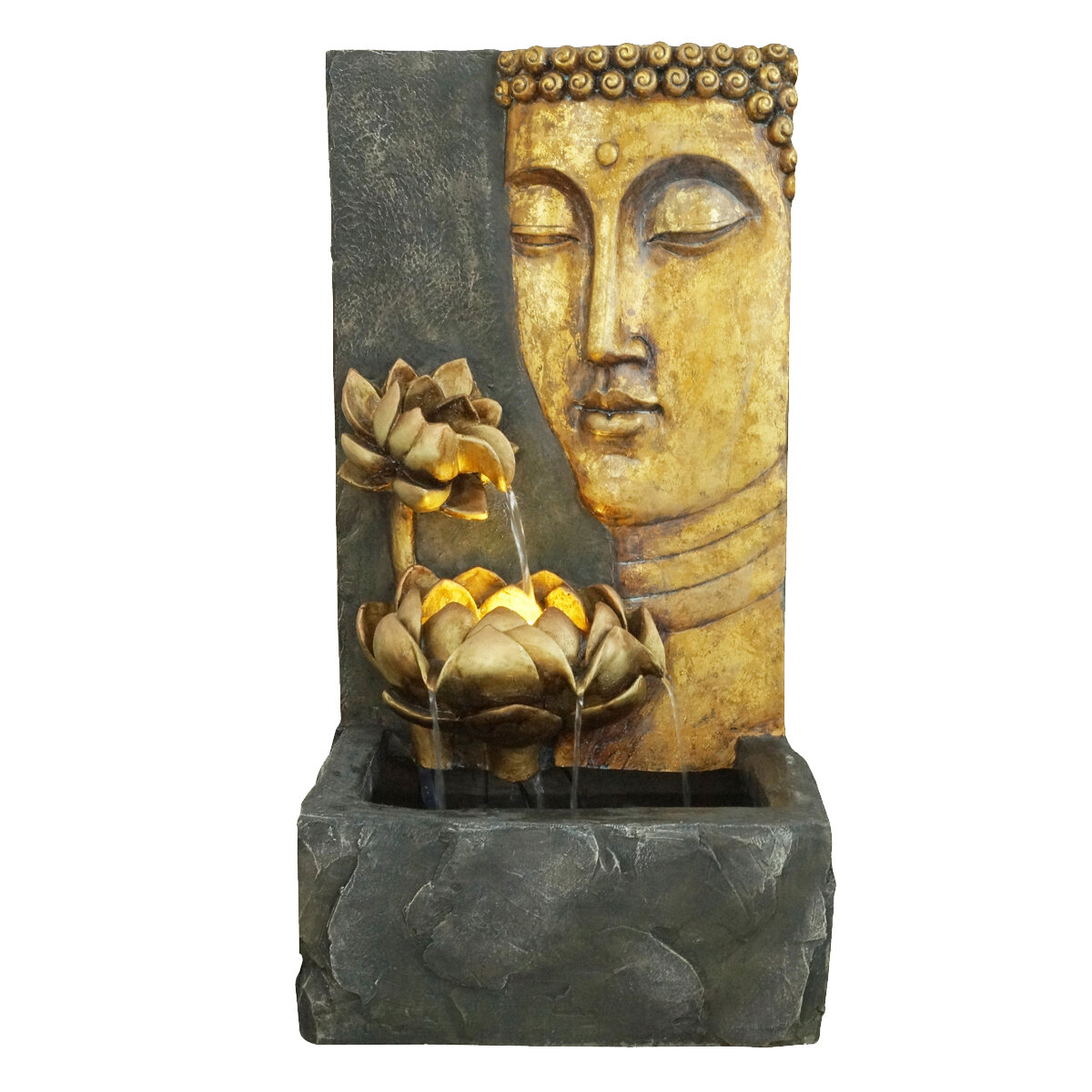 Lotus Fountain w/ Golden Buddha 42x32x76cm
