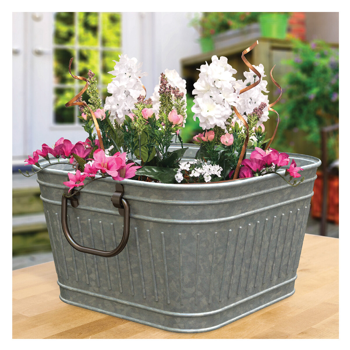 14"Square Washtub Planter Galvanized
