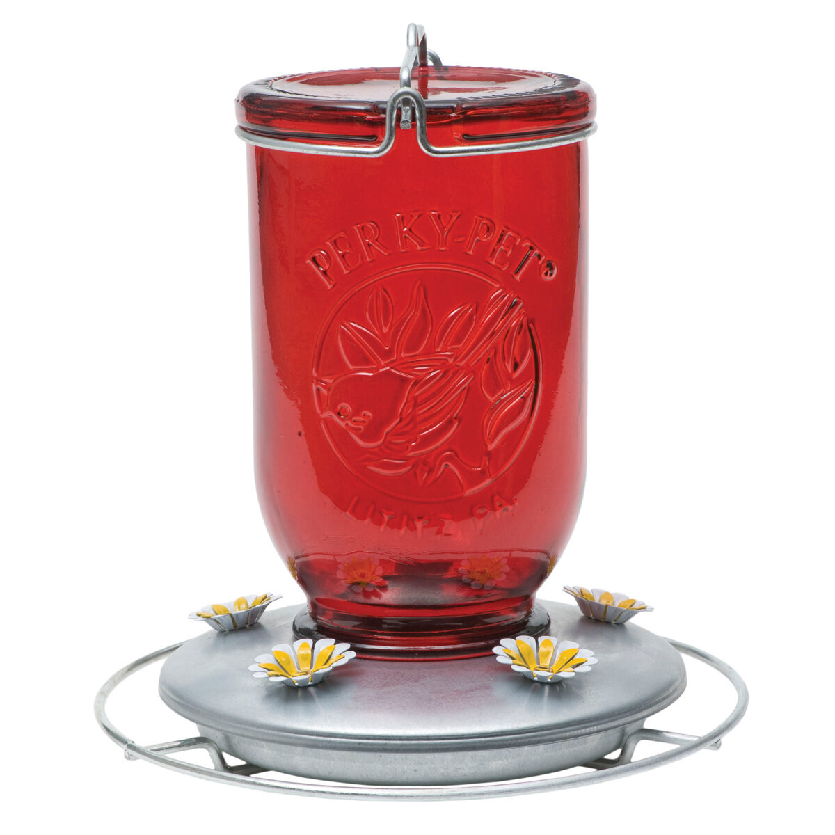 Red Mason Jar Hummingbird Feeder 32Oz
