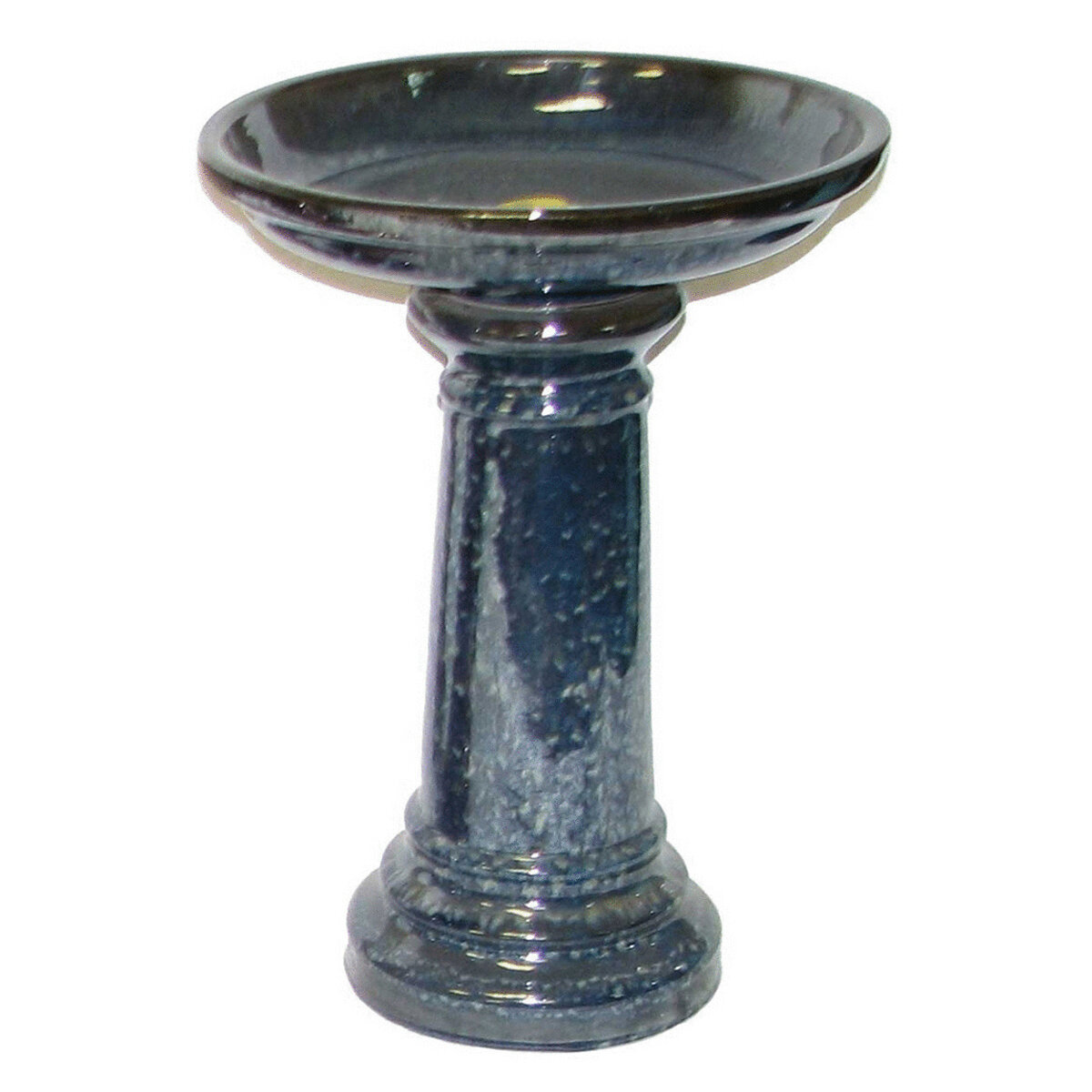 Birdbath Metallic Blueceramic 2Pc (Base & Top)