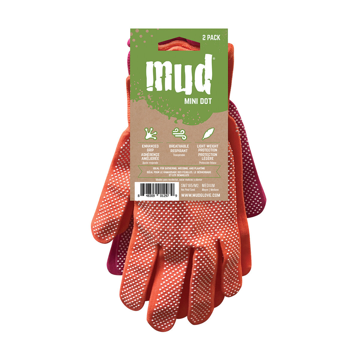 Mini-Dot Mud, Hot Pink/Coral, Medium, 2-pr pack