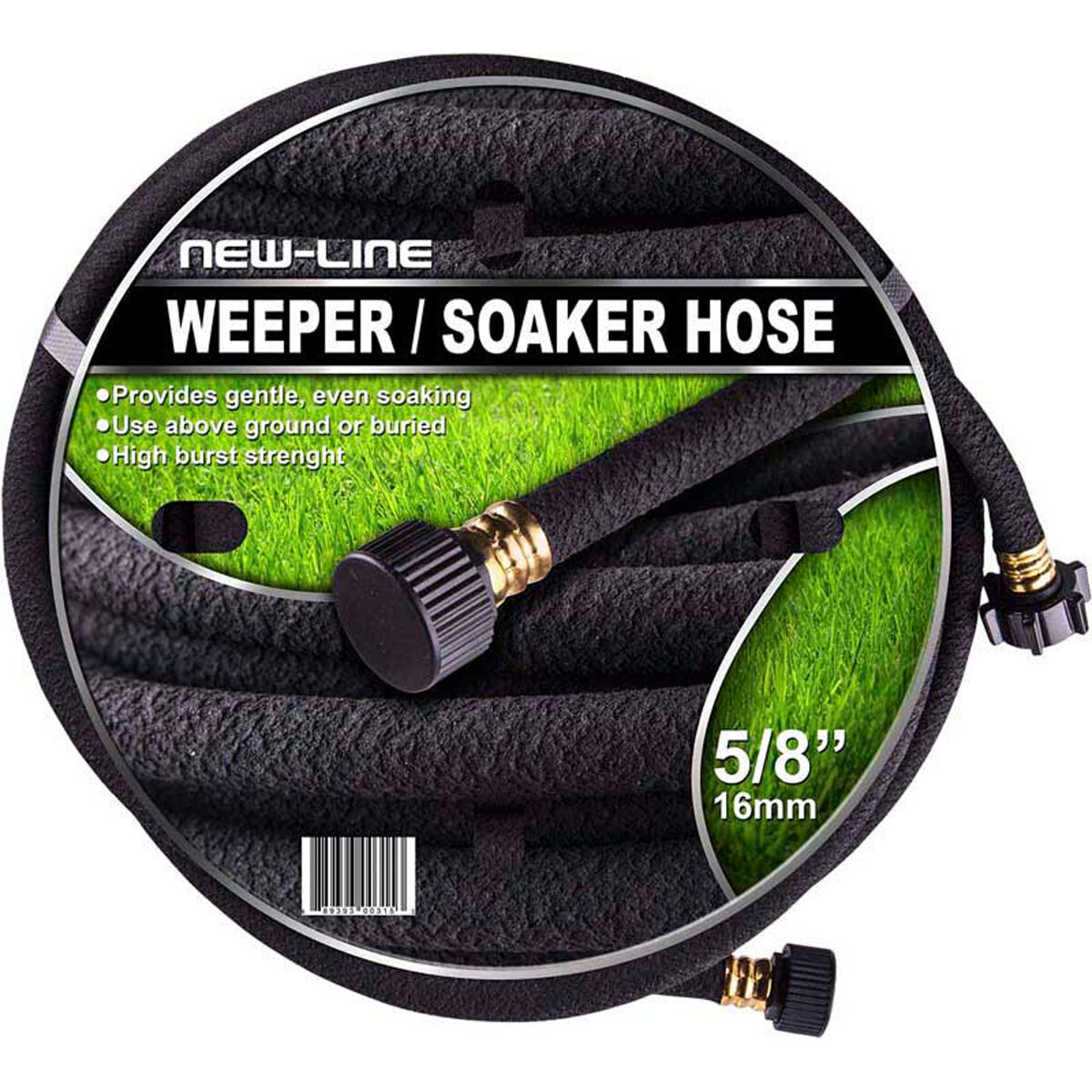 Black weeper Hose 5/8"x25' w/ M&F Ght