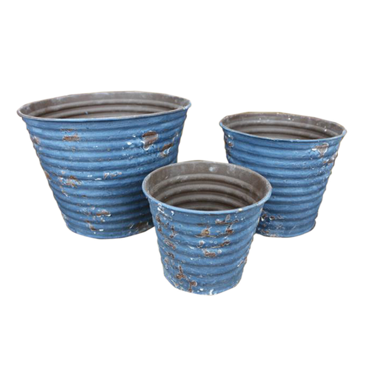 Tub Round Distressed Blue S/3