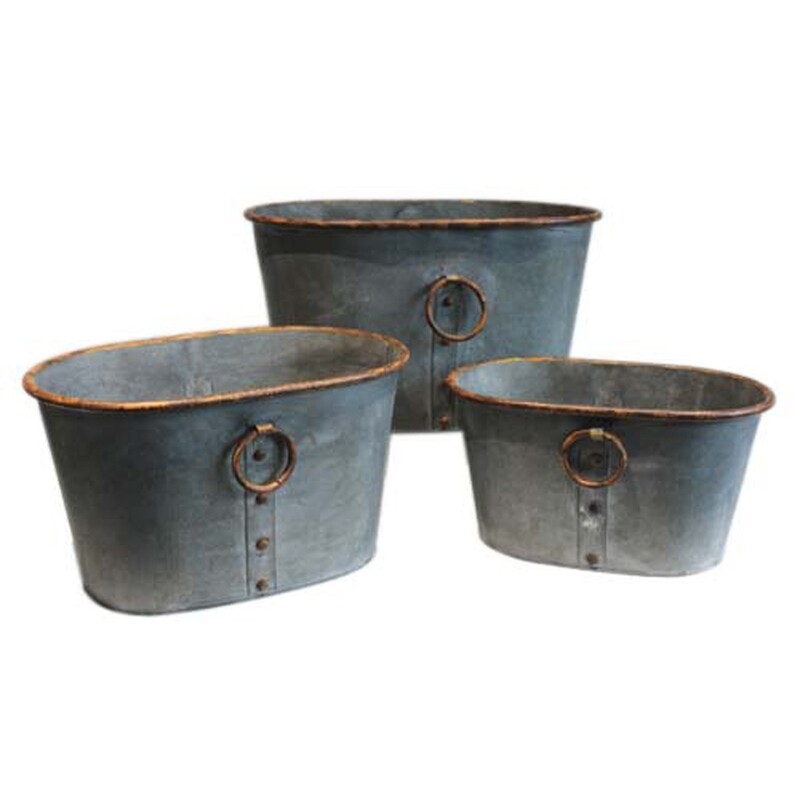Oval Galvaniized Planter - Set/3 Oval Galvaniized Planter - Set/3