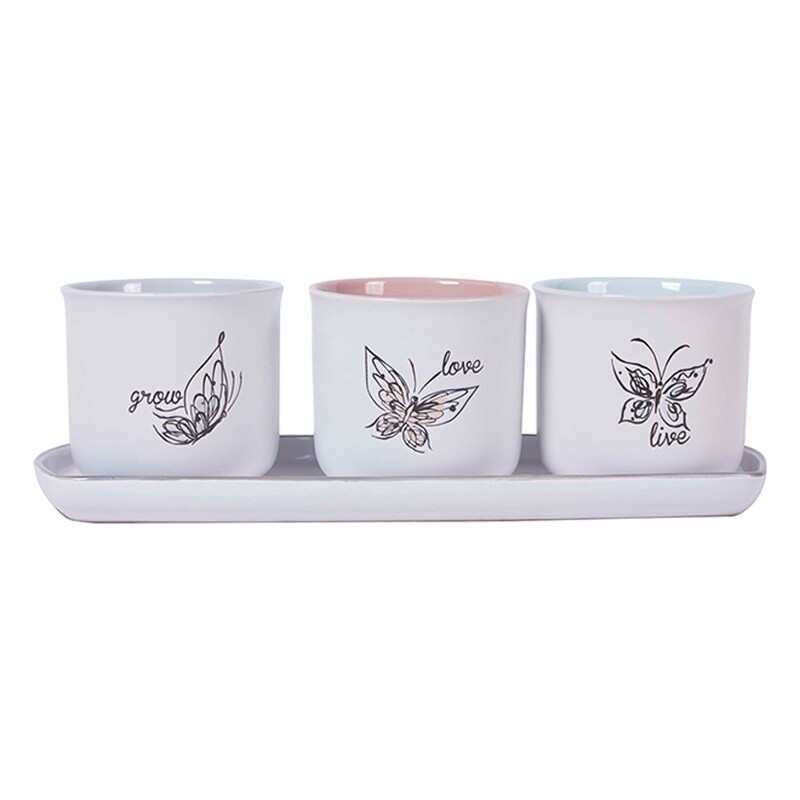 Landry Butterfly Set of 4 Landry Butterfly Set of 4" Planters w/ Tray