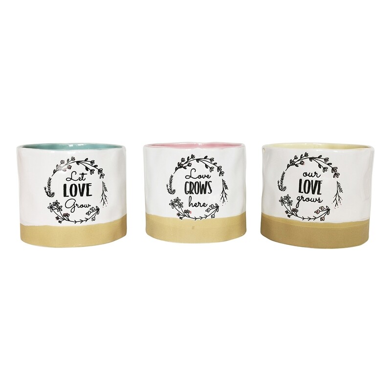Love Grows Here Planters 5'', 3 Asst Colours Love Grows Here Planters 5'', 3 Asst Colours