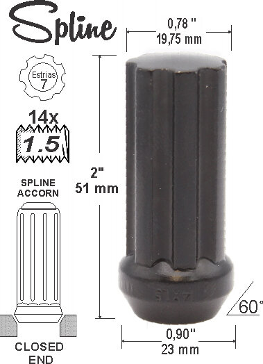 Tuerca Spline 51mm 7Sp 14x1.5 Negra