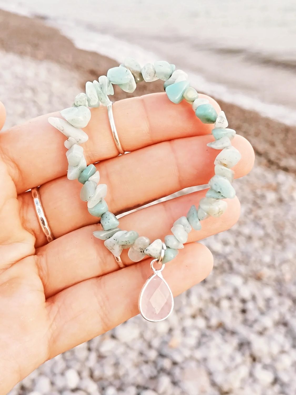 Pulsera Renacer aguamarina y cuarzo rosa